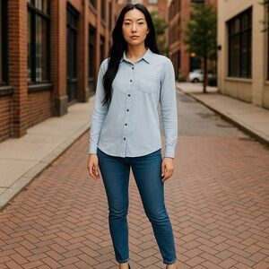 C&C California | Molly Knit Shirt -Long Sleeve cotton blend Heather Blue Medium
